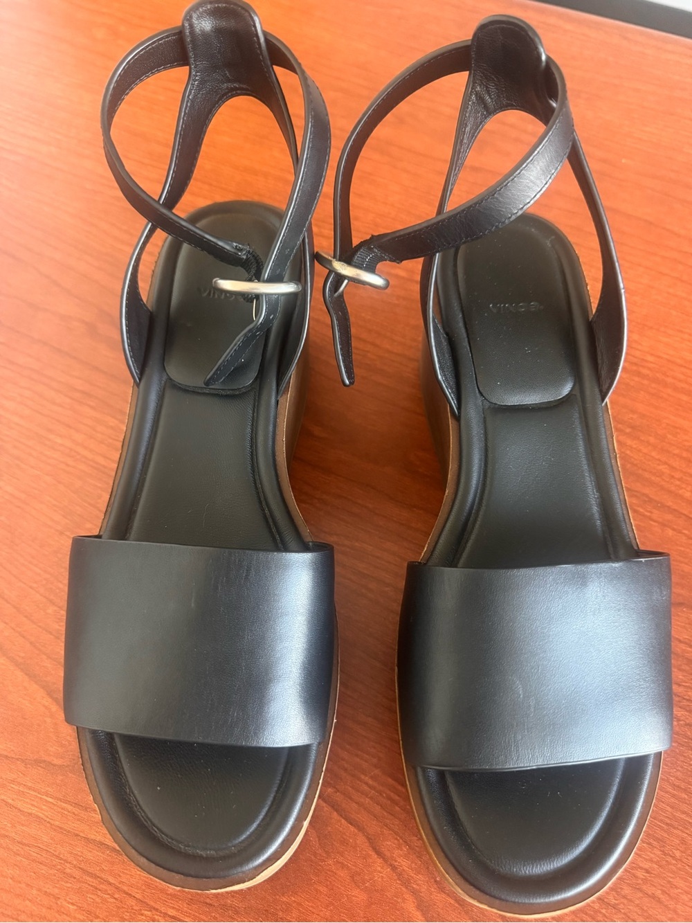 Vince Phillipa Leather Platform Sandals Black Brown 8.5 70s Retro Chunky - Picture 2 of 12